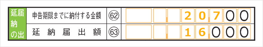 延納の届出欄62に「207」、63に「16」を記入する